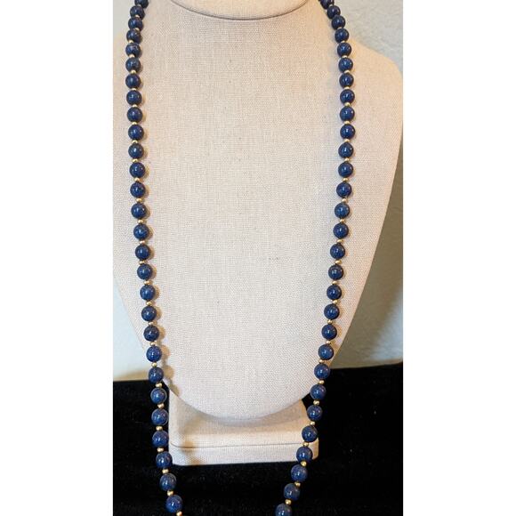 Lapis Lazuli 30" Strand 8mm Beads W/ Gold Tone Spacer Beads - Picture 3 of 6